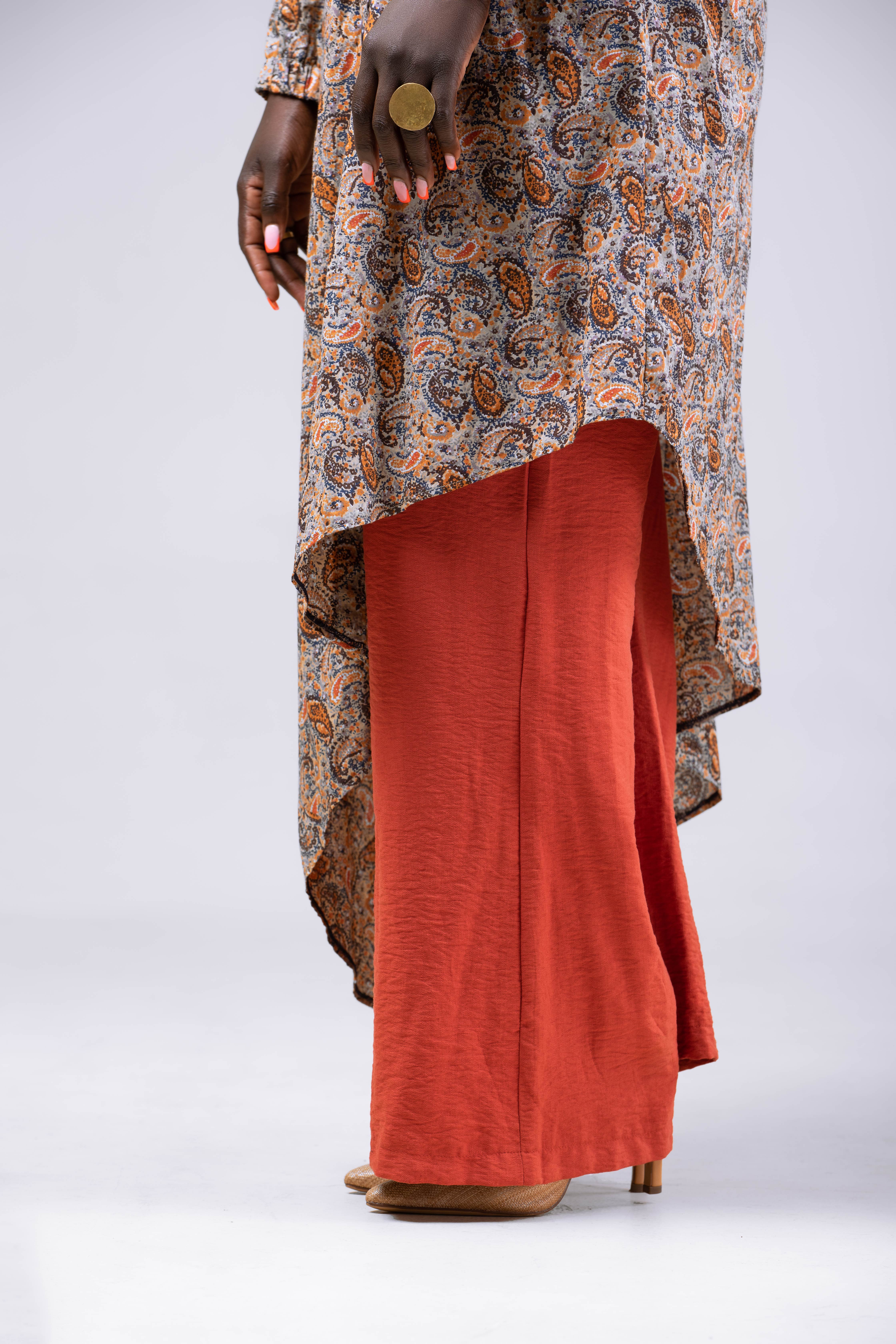 High-Low Asymmetrical Tunic Top and Wide-Leg Palazzo Pants